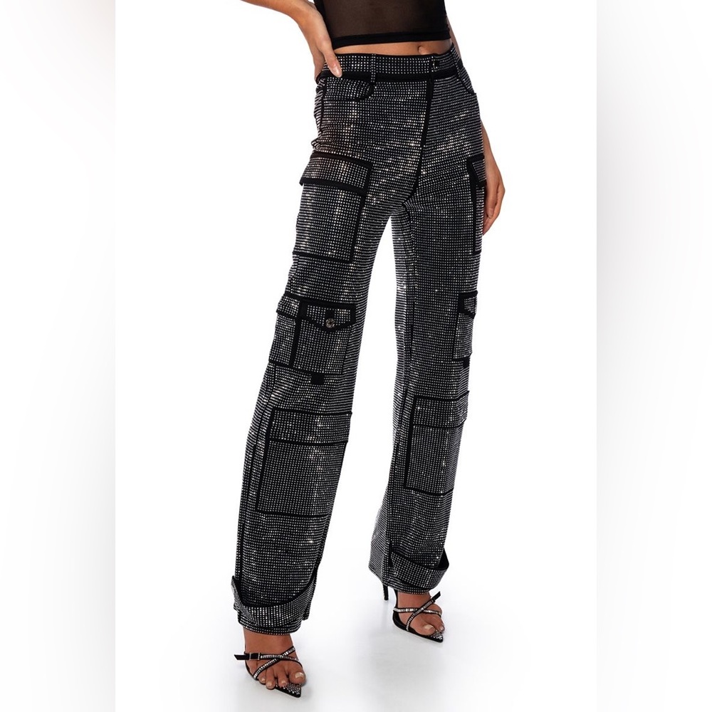 AKIRA Embellished Rhinestone Crystal Cargo Pants Size L